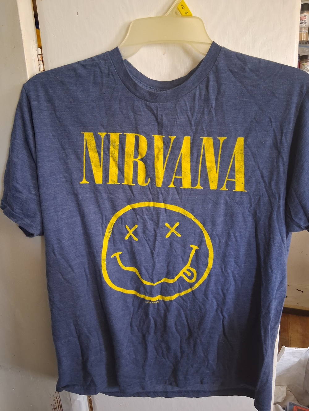 NIRVANA Blue Tee with Yellow Smiley Logo